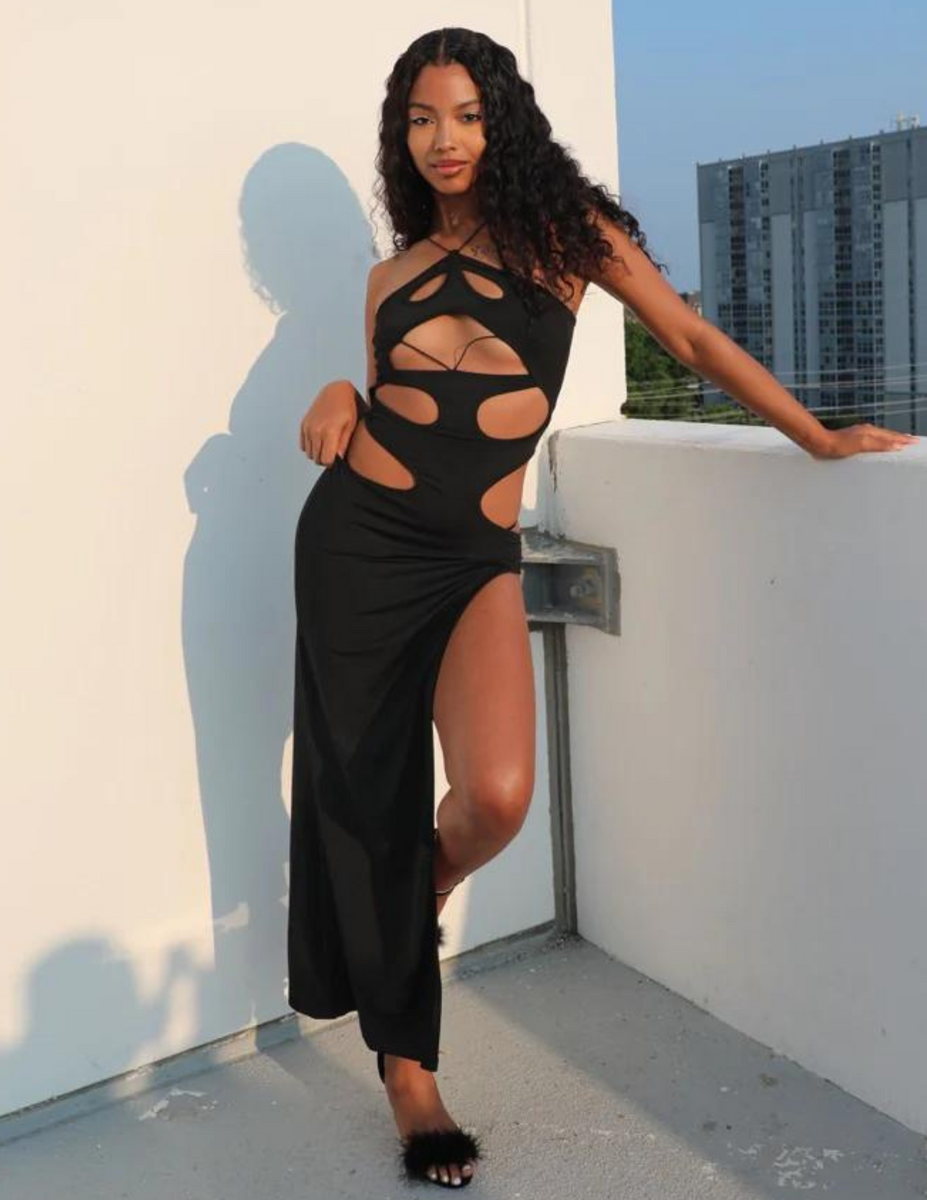 High Split Romance Black Cut-Out Dress – Aluj Swim